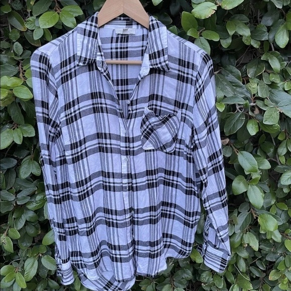 Lucky Brand Womens Plaid Button Up Shirt size M Black White Button Up Back - Picture 1 of 7